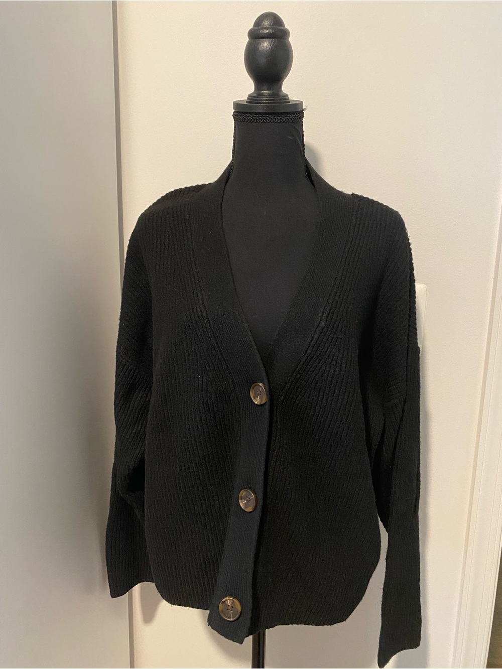 Women's Black V-Neck Button Cardigan Sweater
